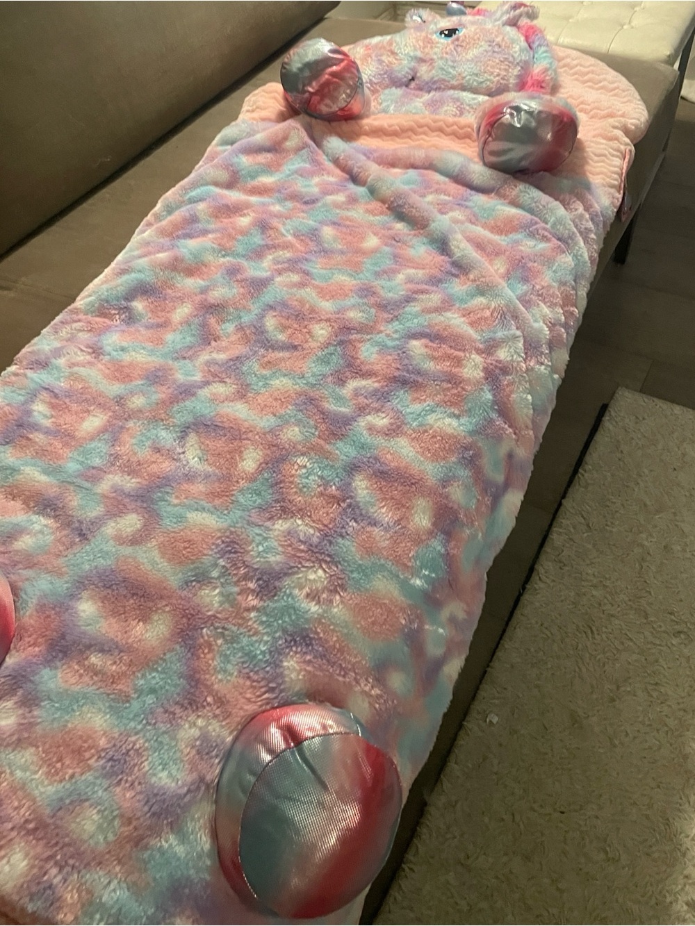 Plush Unicorn kids Sleeping Bag - Pastel Pink Multicolor Hug Fun